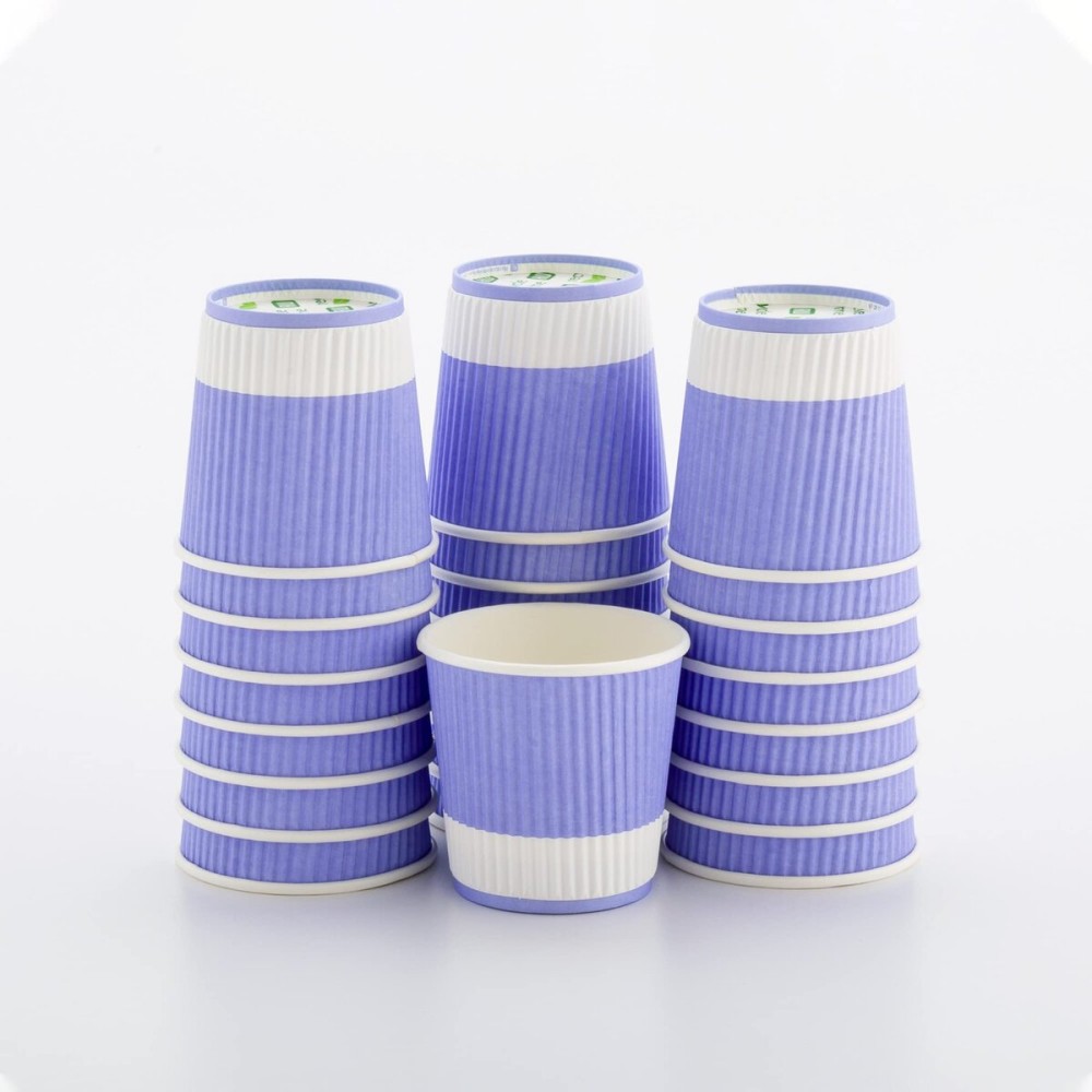 Restaurantware-4 Ounce Paper Coffee Cups, 25 Ripple Wall Disposable Paper Cups - Leakproof, Recyclable, Light Purple Paper Hot Cups, Insulated, Matching Lids Sold Separately