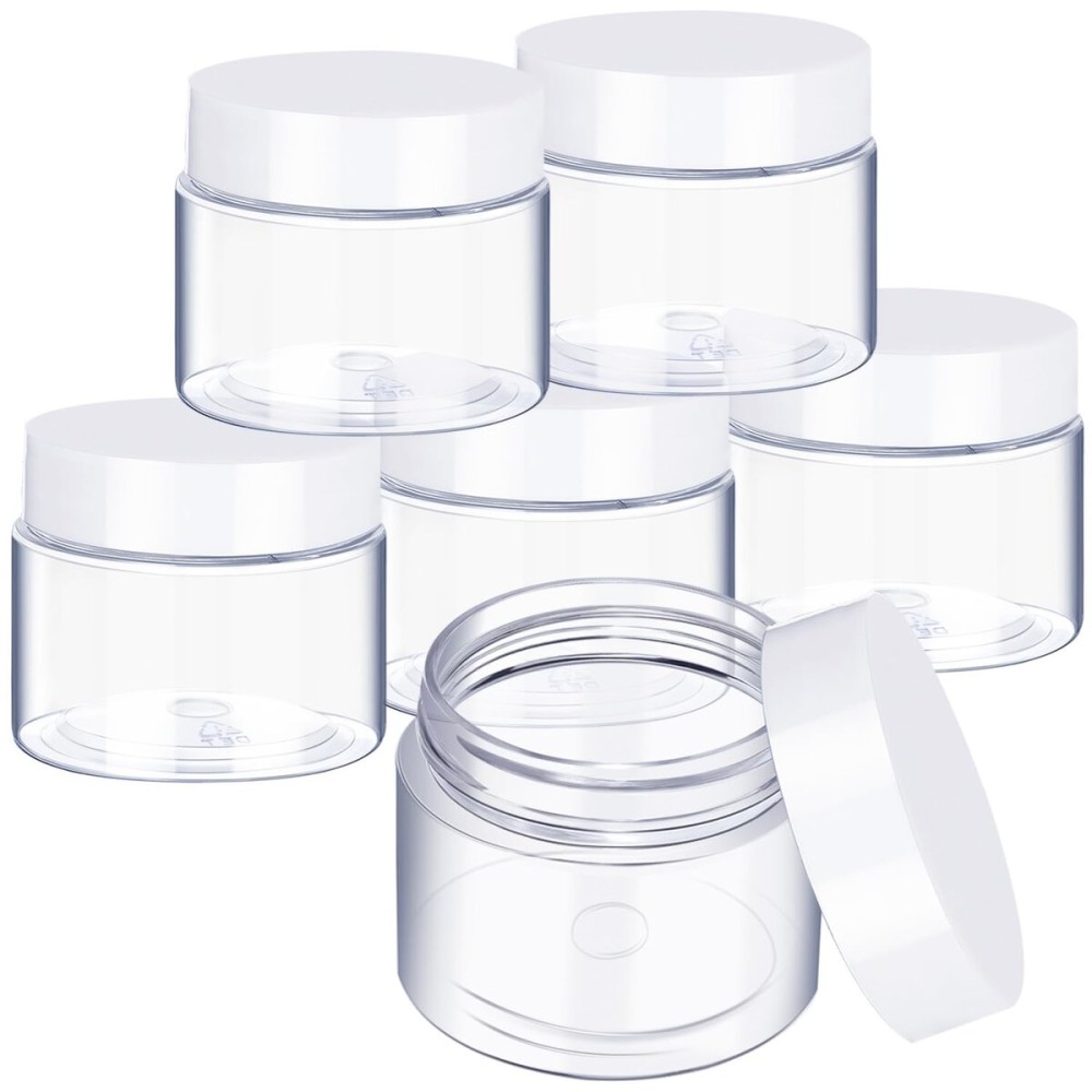 SATINIOR 6 Pack 1 oz Plastic Jars Containers with Lids Wide-mouth Refillable Leakproof Reusable Round Empty Jars for Travel Cosmetic Dry Food Spice Candy Cookie Home Kitchen Organizing(White)