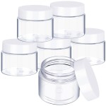 SATINIOR 6 Pack 1 oz Plastic Jars Containers with Lids Wide-mouth Refillable Leakproof Reusable Round Empty Jars for Travel Cosmetic Dry Food Spice Candy Cookie Home Kitchen Organizing(White)