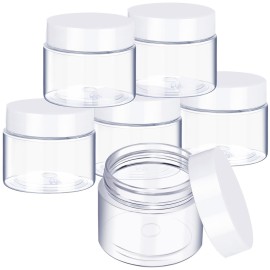 SATINIOR 6 Pack 1 oz Plastic Jars Containers with Lids Wide-mouth Refillable Leakproof Reusable Round Empty Jars for Travel Cosmetic Dry Food Spice Candy Cookie Home Kitchen Organizing(White)
