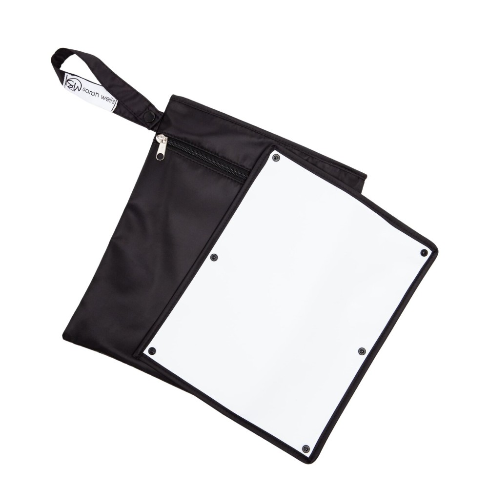Sarah Wells Pumparoo Wet Dry Bag for Breast Pump Parts - Compact Organizer with Waterproof Pocket, Staging Mat & Fridge Hack - Machine Washable Pumping Accessory (Black)