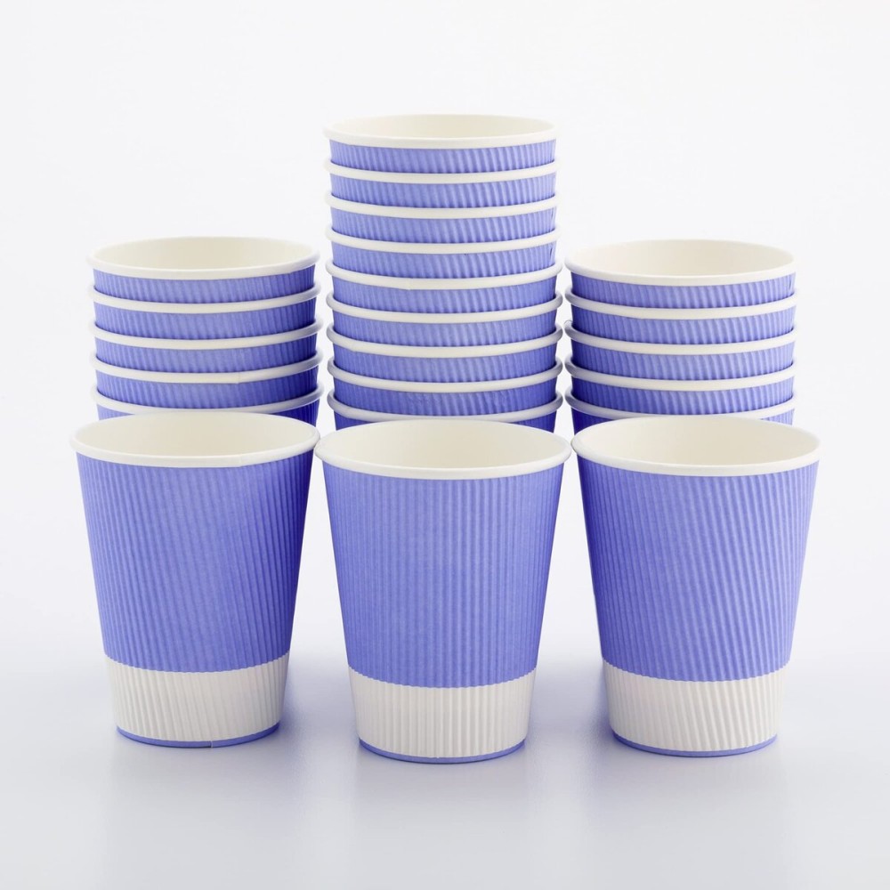 Restaurantware 12 Ounce Paper Cups, Pack of 25 Ripple Wall Disposable CupsLeakproof, Recyclable, Light Purple Insulated Hot Beverage Holders, with Matching Lids Available and Sold Separately