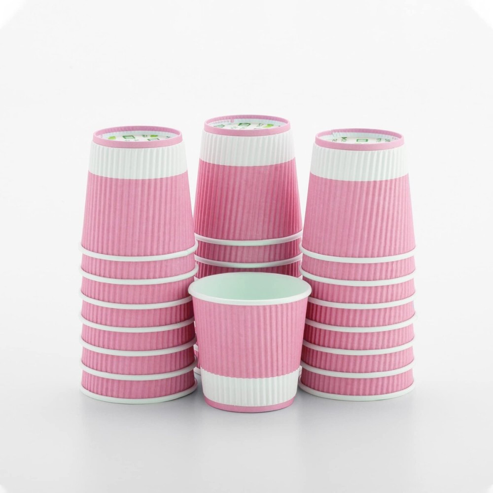 Restaurantware-4 Ounce Paper Coffee Cups, 25 Ripple Wall Disposable Paper Cups - Leakproof, Recyclable, Light Pink Paper Hot Cups, Insulated, Matching Lids Sold Separately