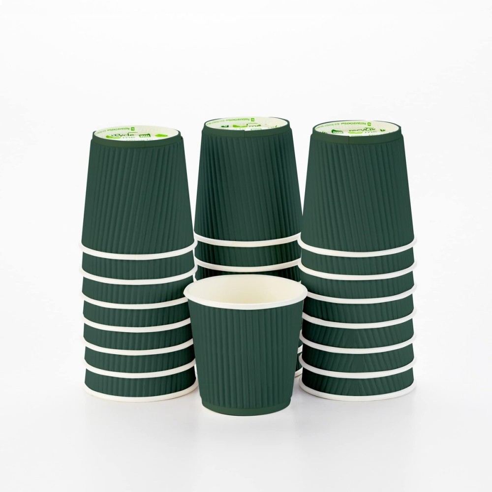 Restaurantware 4 Ounce Paper Cups, Pack of 25 Ripple Wall Disposable CupsLeakproof, Recyclable, Forest Green Insulated Hot Beverage Holders, with Matching Lids Available for Purchase Separately