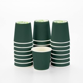 Restaurantware 4 Ounce Paper Cups, Pack of 25 Ripple Wall Disposable CupsLeakproof, Recyclable, Forest Green Insulated Hot Beverage Holders, with Matching Lids Available for Purchase Separately