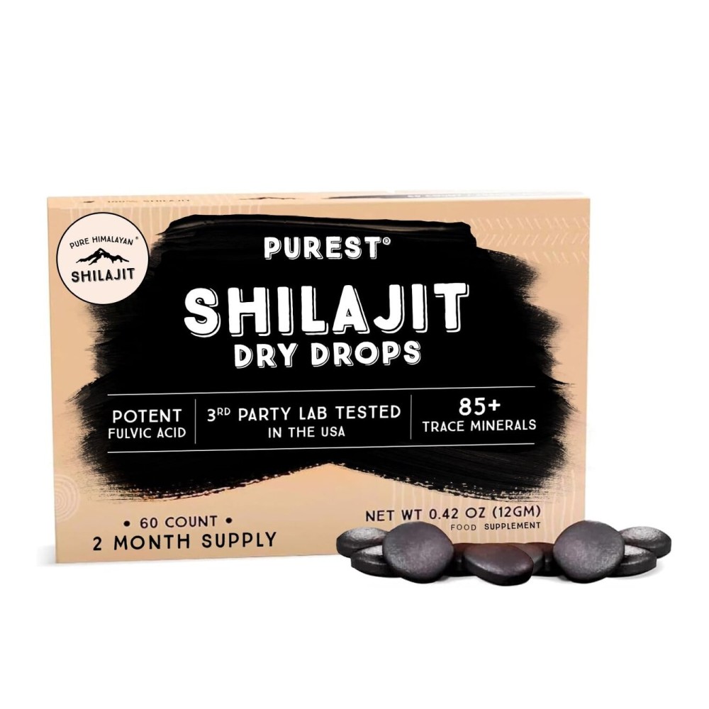 Pure Himalayan Shilajit Dry Drops, 100% Pure Natural Shilajit, Grade A, Max Potency 85+ Clean Trace Minerals & Fulvic Acid for Energy, Metabolism & Immune Support Supplement for Men & Women (60 tabs)