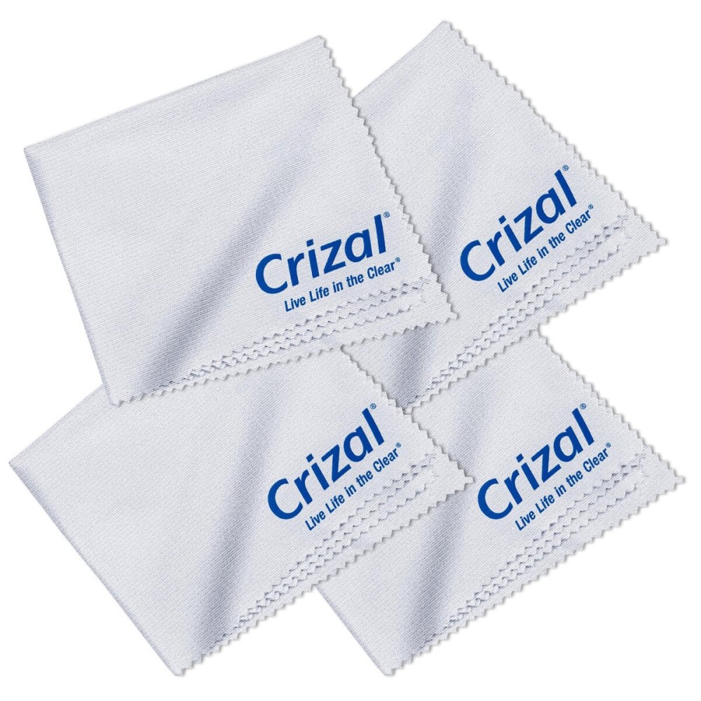 Crizal Eyeglass Cleaning Cloths - 4 Pack Premium Microfiber - Safest Cloth for AR Lenses - 1 Doctor Recommended for Eyeglasses, Screens & Cameras