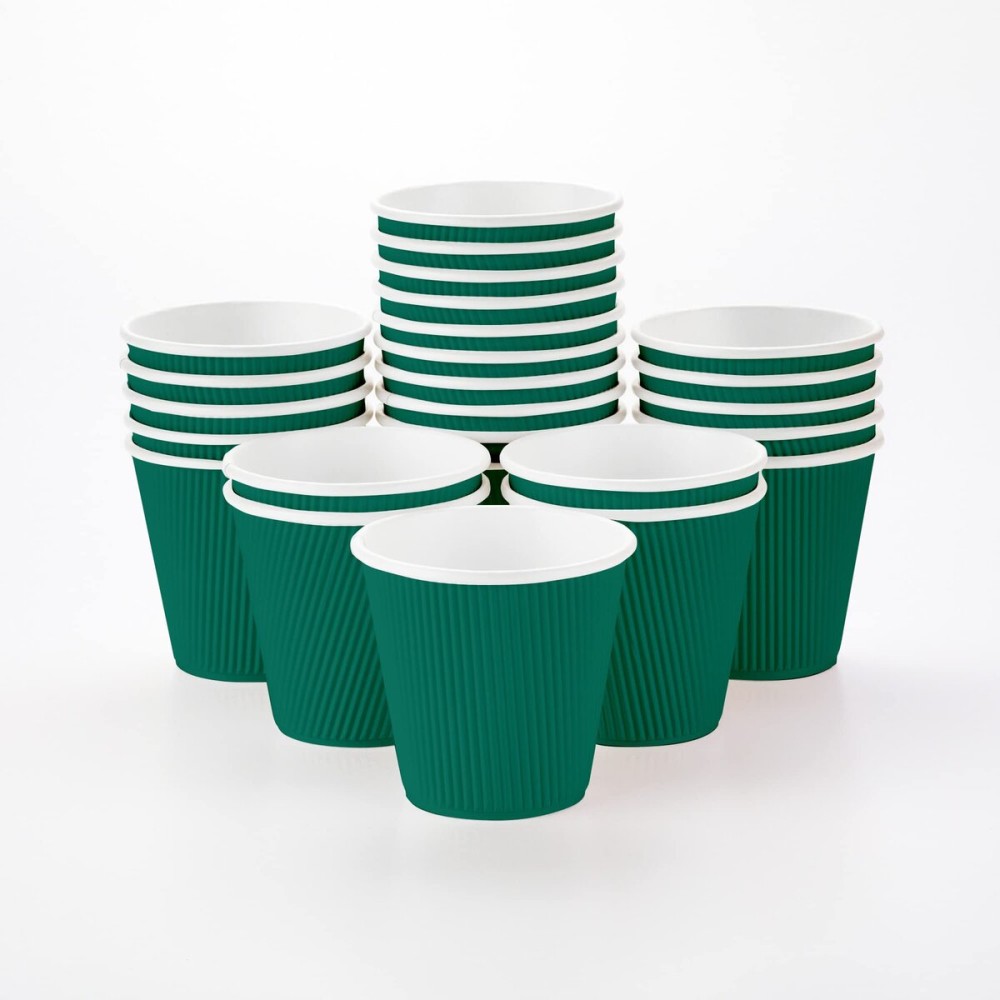 Restaurantware-8 Ounce Paper Coffee Cups, 25 Ripple Wall Disposable Paper Cups - Leakproof, Recyclable, Forest Green Hot Tumblers, Insulated, Matching Lids available and Sold Separately