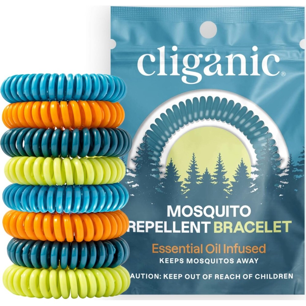 Cliganic 20 Pack Mosquito Repellent Bracelets for Adults & Kids - Natural DEET-Free Bands, Individually Wrapped