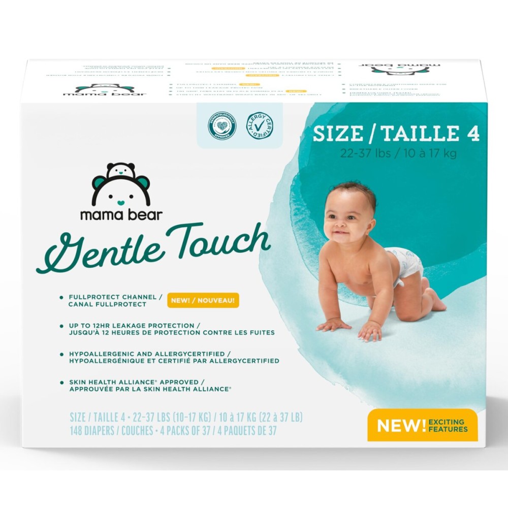 Amazon Brand - Mama Bear Gentle Touch Diapers, Size 4, 148 Count (4 packs of 37)
