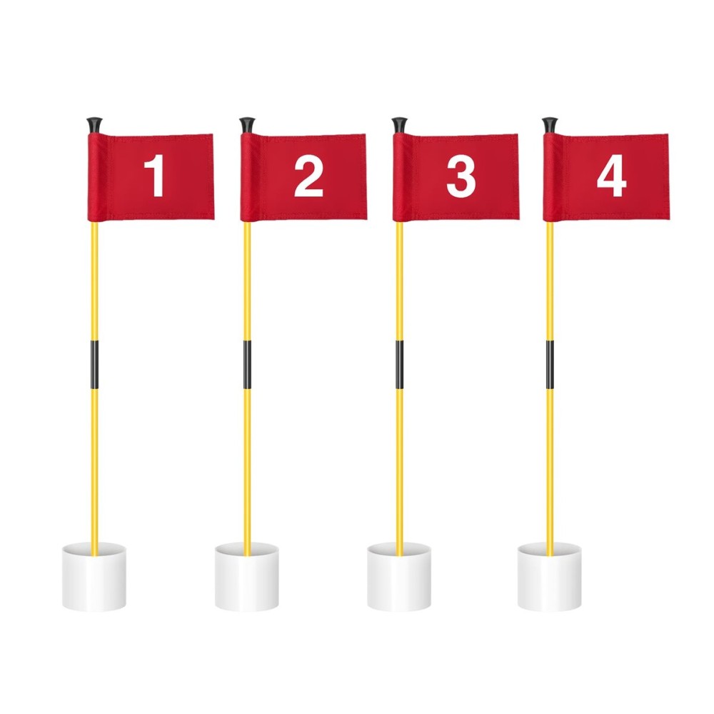 KINGTOP Miniature Golf Flagstick, Practice Putting Green Flags for Yard, Golf Pin Flag Hole Cup Set, Portable 2-Section Design, 3ft Flagpole, Indoor | Outdoor, Red Flag Numbered 1 2 3 4, 4-Pack