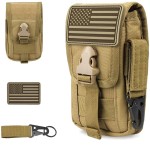 WYNEX Tactical Phone Pouch Molle,Smartphone Holster Bag EDC Utility Cellphone Lock Card Holder Organizer Fit for Waist Belt Case Include Tactical Gear Clip and U.S.A Patch