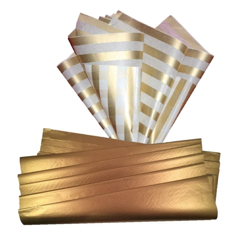 Ocean Tides 50 Sheets (14 x 20 Inches) Christmas Wrapping Paper - Gift Wrapping Tissue Paper Bulk for Crafts, Birthdays, & Holidays - Colored Tissue Papers for Gift Bags & Decorations, Gold Stripes