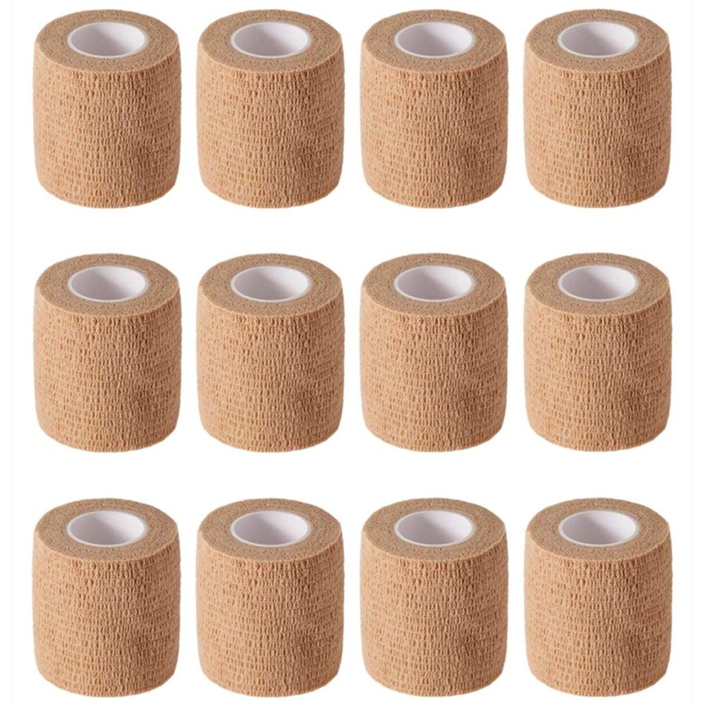 12 Pack 2 x 5 Yards Self Adhesive Elastic Bandage Wrap Stretch Self-Adherent Tape for First Aid,Sports, Wrist, Ankle (Skin Colors)