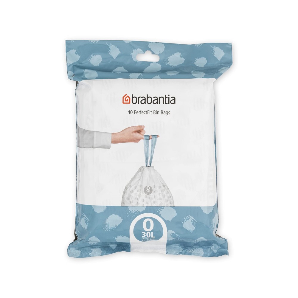Brabantia PerfectFit Trash Bags (Size O/8 Gal) Thick Plastic Trash Can Liners with Drawstring Handles (40 Bags)