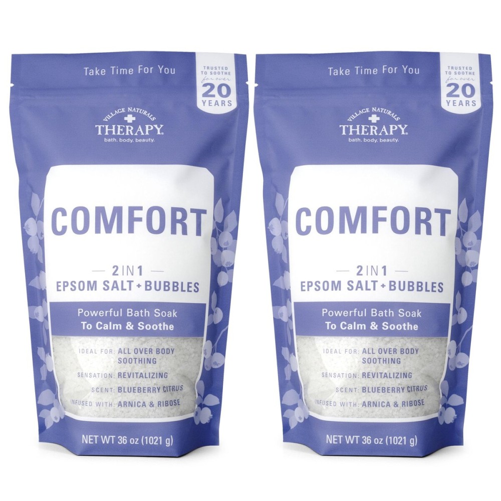 Village Naturals Therapy Comfort Foaming Bath Soak, Blueberry Citrus Scent, 36 oz, Pack of 2