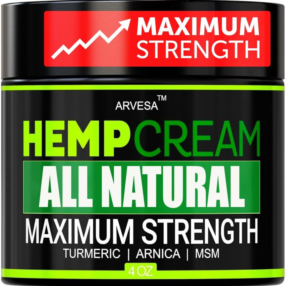 Natural Hemp Cream - Maximum Strength Gel - Hemp Cream with Arnica, MSM, Glucosamine, Menthol, Aloe, Turmeric, Boswellia - Fast Absorption, Non-Greasy - Advanced Formula - 4 oz