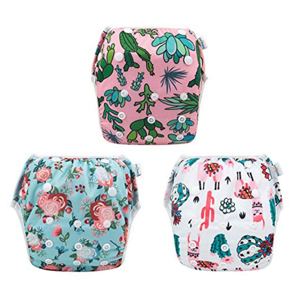 Babygoal Baby & Toddler Girl and Boy Swim Diapers, Reusable Adjustable Washable One Size Fits 6M-3T Gifts and Swimming Lessons 3 Pack 3ZSD05\'\'