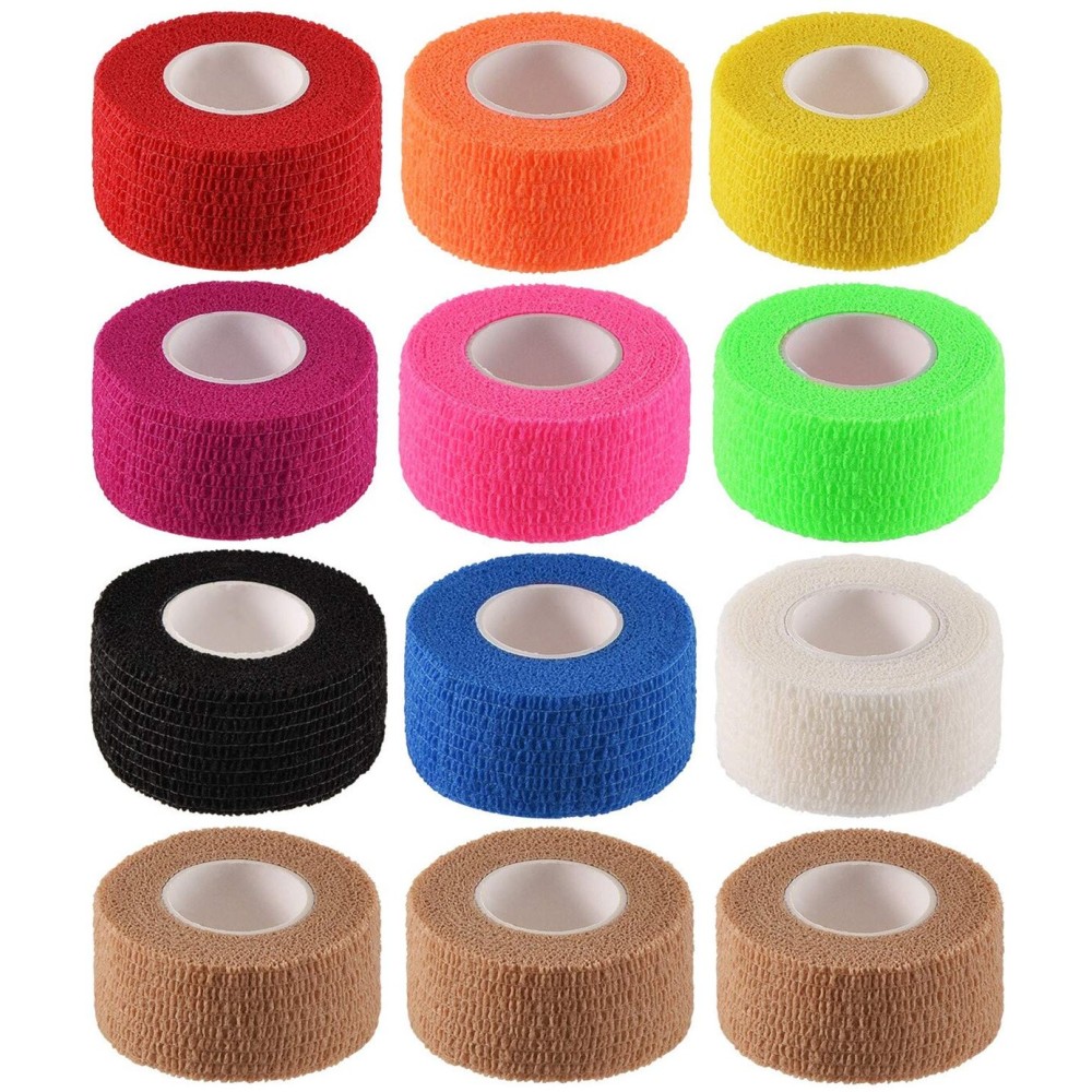 12 Pack 1 x 5 Yards Self Adhesive Elastic Bandage Wrap Stretch Self-Adherent Tape for First Aid,Sports, Wrist, Ankle (10 Colors)