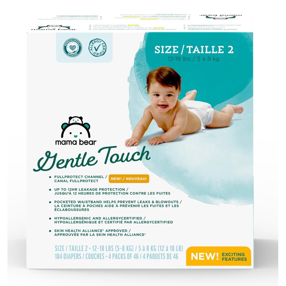 Amazon Brand - Mama Bear Gentle Touch Diapers, Size 2, 184 Count (4 packs of 46)