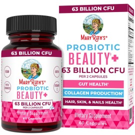 MaryRuth Organics Probiotic Beauty Capsules | Vegan Collagen Support | Anti Aging | Gut Health | Hair Skin and Nails Vitamins | Skin Care | Biotin | Non-GMO Project Verified | 60 Count