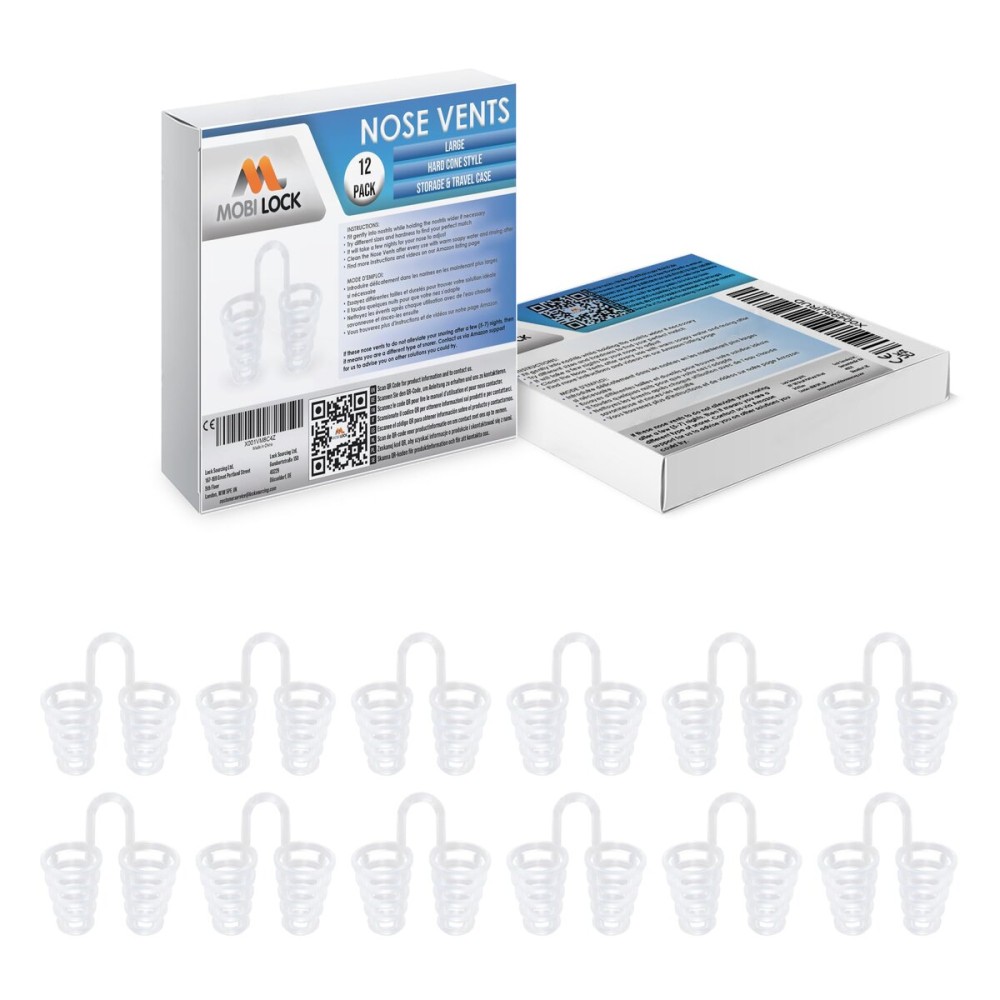 Nose Vent Sinus Relief Dilator (Pack of 12 Large Size) Hard Silicone Vents - A Simple Solution for Nasal Snorers - Reusable Snoring Device to Enjoy a Peaceful Night\'s Sleep - by Mobi Lock