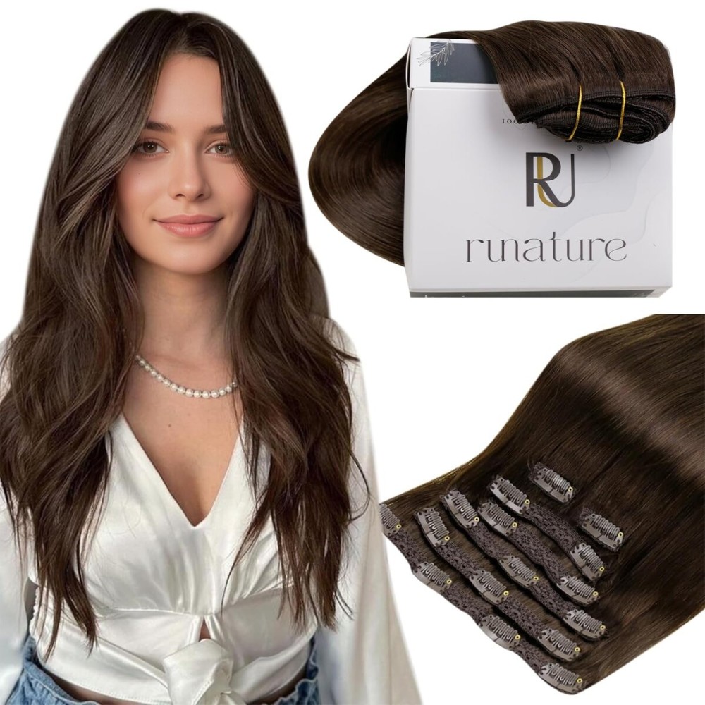RUANTURE Brown Clip in Hair Extensions Real Human Human Hair, Clip in Human Hair Extensions, Double Weft Full Head THick Ends, Easy to Install, 20 Inch 120g 7pcs 4 Chocolate Brown