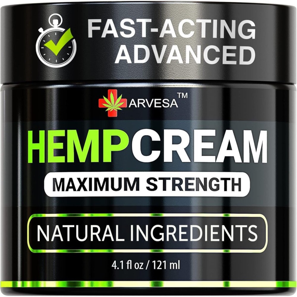 Hemp Cream - Maximum Strength Lotion to Soothe Discomfort - Gel with Arnica, Glucosamine, MSM, Menthol, Aloe Vera, Hemp Oil, Turmeric - Fast Absorption, Long-Lasting, Non-Greasy, Pleasant Scent - 4 oz
