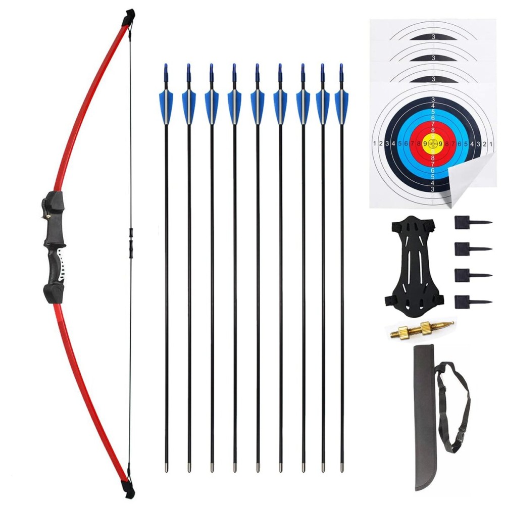 45 Youth Bow and Arrows Set for Kids 8-12 Teens Recurve Archery Beginner Gift Longbow Kit 9 Arrows, 4 Target Face Toy for Backyard Game Age 12-14 14-16 Red