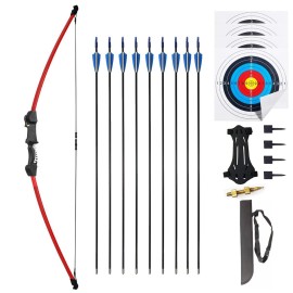45 Youth Bow and Arrows Set for Kids 8-12 Teens Recurve Archery Beginner Gift Longbow Kit 9 Arrows, 4 Target Face Toy for Backyard Game Age 12-14 14-16 Red