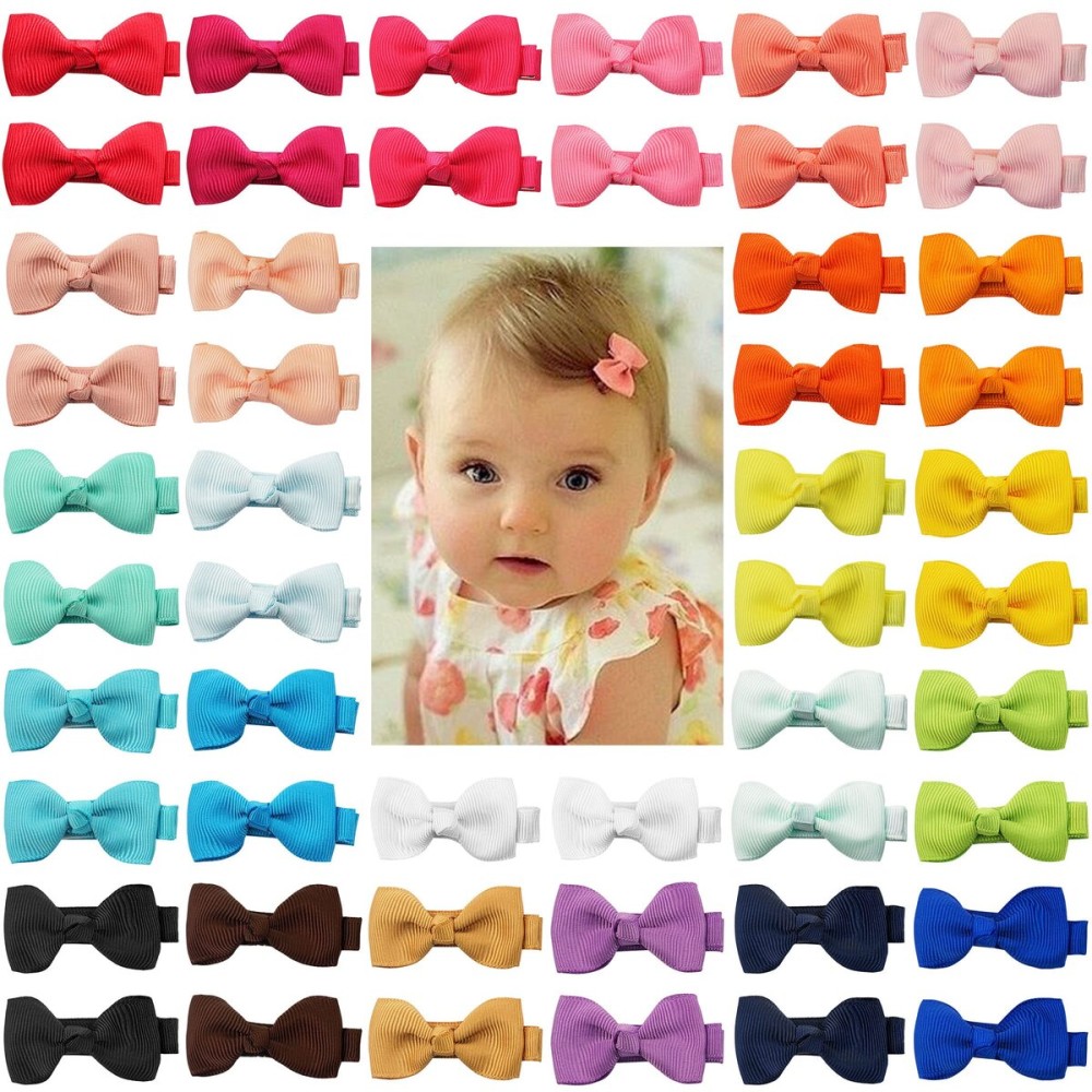 CLLOT Baby Hair Clips 50 Pieces 25 Colors in Pairs Baby Girls Fully Lined Bows Hair Pins Tiny 2 Hair Bows Alligator Clips for Girls Infants Toddlers