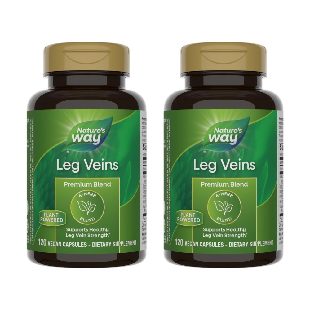Nature\'s Way Leg Veins, Supports Healthy Leg Vein Strength*, 6-Herb Blend, With Horse Chestnut Extract, Dandelion, Gluten Free, 120 Vegan Capsules (Packaging May Vary) - 2 Pack