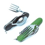 6-in-1 Multi-Function Camping Utensil Flatware Set Detachable Spoon Fork Knife Combo Mess Kit with Carrying Pouch (Black + Green)