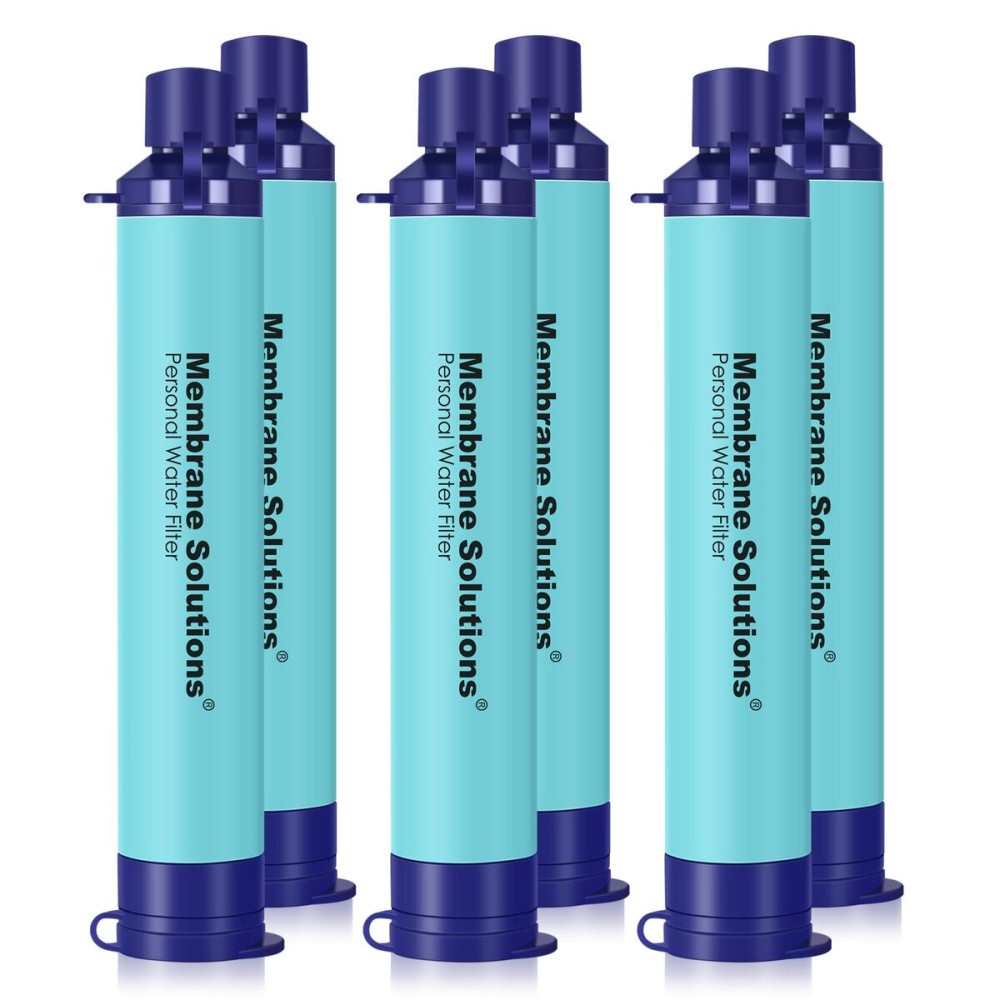 Membrane Solutions Personal Water Filter, Survival Filtration Straw Portable Gear, Emergency Preparedness, Supply for Drinking Hiking Camping Travel Hunting Fishing Team Family Outing (Blue, 6 Pack)