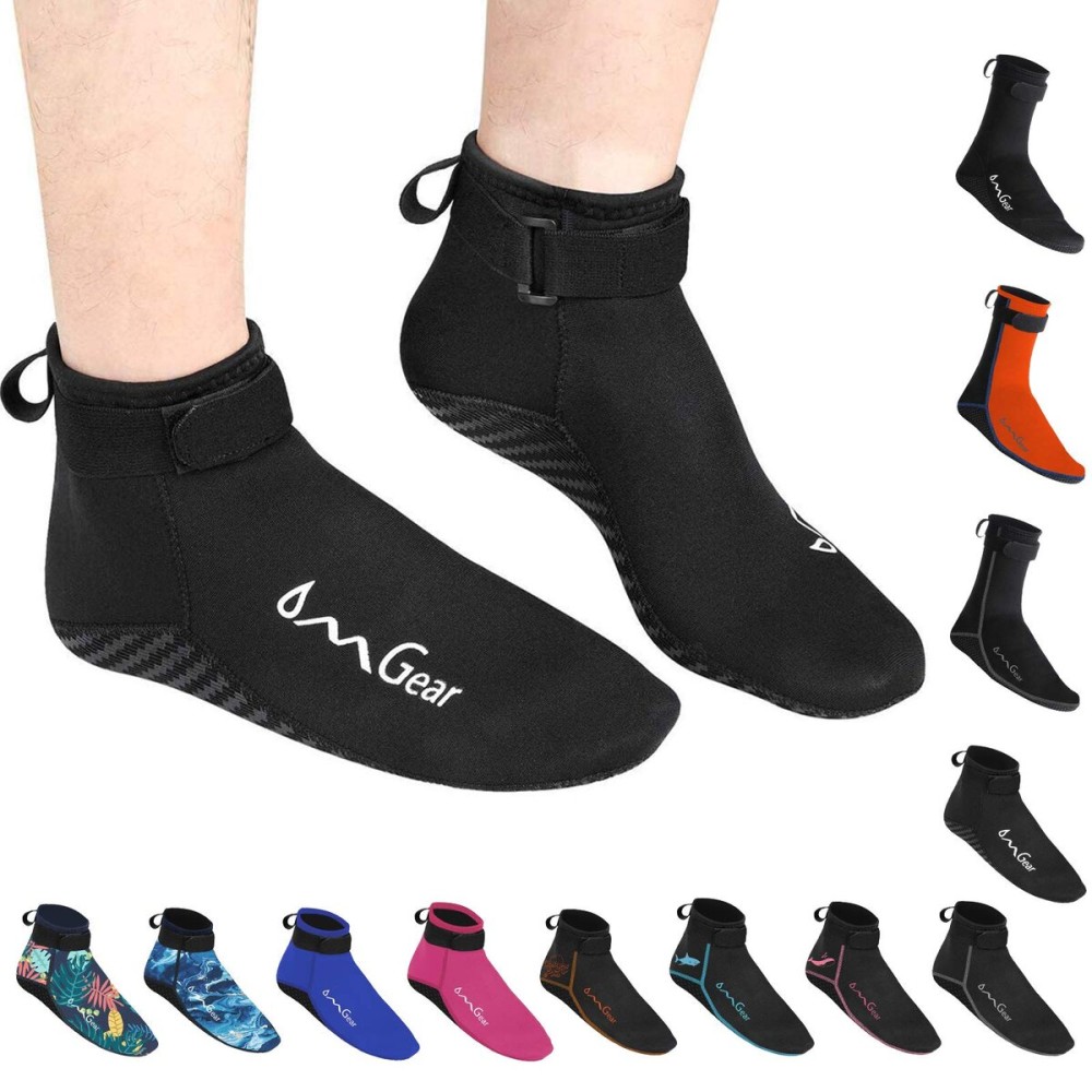 OMGear Neoprene Diving Socks Beach Booties Shoes 3mm Glued Blind Stitched Anti-Slip Wetsuit Boots Fin Swim Socks for Water Sports Outdoor Activities Home Slippers (3mm Low Cut/Black, 3XL)