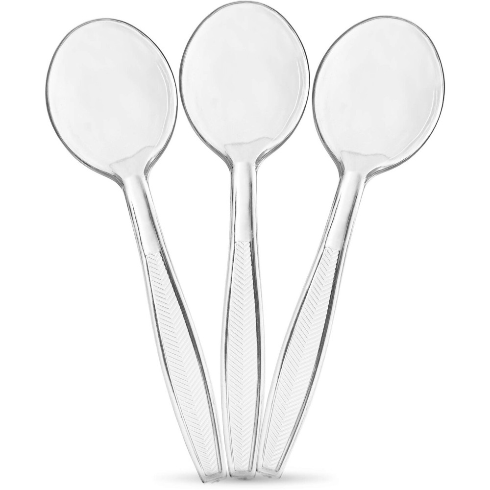 Plasticpro Clear Plastic Soup Spoons Disposable Cutlery Medium Weight Utensils 300 Count