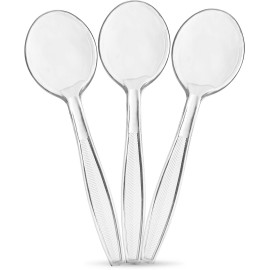 Plasticpro Clear Plastic Soup Spoons Disposable Cutlery Medium Weight Utensils 300 Count