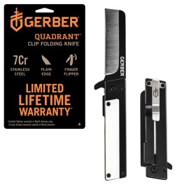 Gerber Gear Quadrant Clip Folding Pocket Knife, EDC Plain Edge Flipper Knife with Pocket Clip, Gifts for Men, Stainless Steel Survival Tool, White