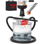 Portable Hookah Set with Everything - YADO Acrylic Hookah Kit To Go - Sisha Hooka Set with Charcoal Holder Heat Management Device, Black Silicone Hooka Bowl, Hose and Bag - Hookah Machine