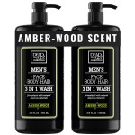 Dead Sea Collection Mens Body Wash 3 in 1 - Amber Wood Body Wash for Men - Shower Gel - Shampoo - Shower Soap for Face and Hair - Pack of 2 Bottles (33.8 Fl. Oz. Each)