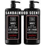 Dead Sea Collection Mens Body Wash 3 in 1 - Sandalwood Body Wash for Men - Shower Gel - Shampoo - Shower Soap for Face and Hair - Pack of 2 Bottles (33.8 Fl. Oz. Each)