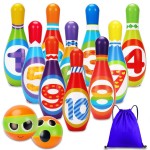 AugToy Kids Bowling Set 2-5 Toddler Indoor Bowling Game Toy for 1 2 3 4 Year Old Boys Girls Soft 10 Colorful Foam Bowling Pins 2 Bowling Ball Developmental Sensory Toddler Age 2-4 3-5 Present