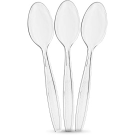 Plasticpro Clear Plastic Tea Spoons Disposable Cutlery Medium Weight Utensils 300 Count