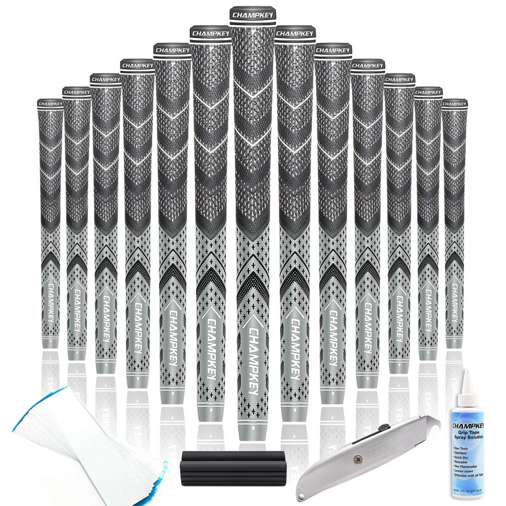 CHAMPKEY Golf Grips 13 Pack | Come with Solvent,15 Tapes,Vise Clamp and Hook Blade | All Weather Control and High Feedback Golf Club Grips