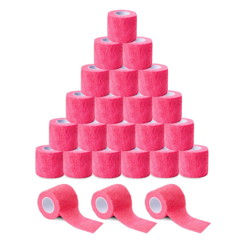 BISIBITA2 Sensi Wrap Grip Cover Sports Self Bandage Rolls 2-inch x 5-Yards 24pcs (Hot Pink)