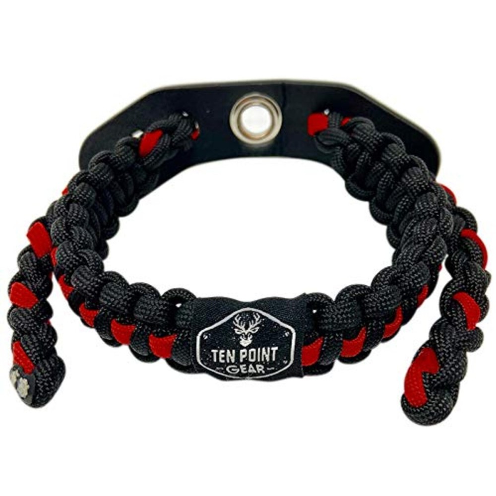 Ten Point Gear Bow Archery Wrist Sling 550 Paracord - Survival Hunting Shooting - Durable Leather with Metal Grommet (Multiple Camo Options) (Thin Red Line)