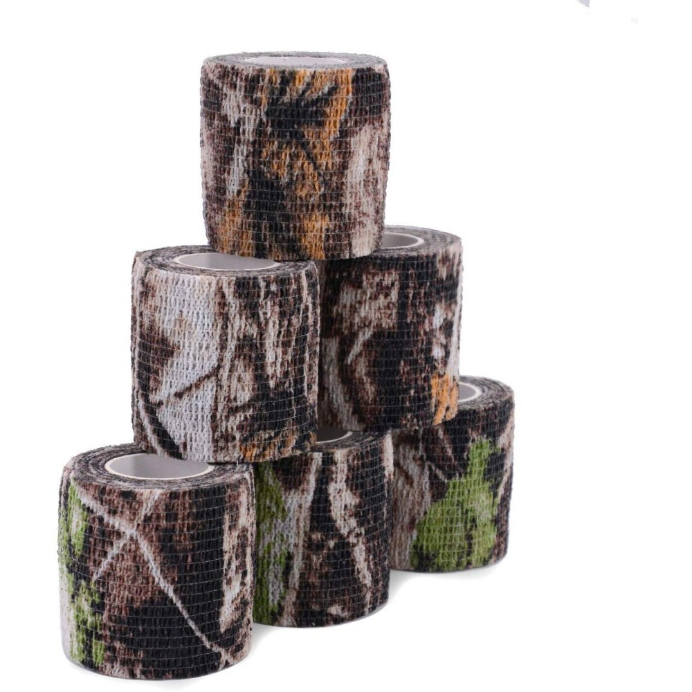 Uning Self-Adhesive Camouflage Tape Wrap for Gun, 6 Roll Protective Camo Form, Non-Woven Stealth Camo Tape Stretch Bandage for Outdoor Camping Hunting Rifle Shotgun 5CM x 4.5M (Realtree Camo)
