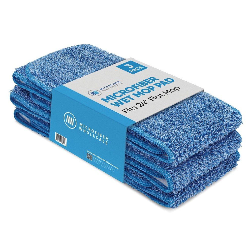 Microfiber Wholesale 20 inch Microfiber Mop Pads - Machine Washable, Reusable, Refills & Replacement Wet Mop Heads Compatible with Any Microfiber Flat Mop System (3 Pack)