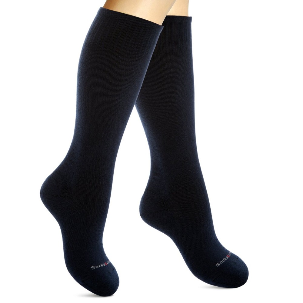 SocksLane Cotton Compression Socks for Women & Men. 15-20 mmHg Support Knee-High Navy Blue X/L