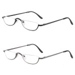 KoKoBin Half Reading Glasses - 2 Pairs Half Rim Metal Frame Glasses Spring Hinge Readers for Men and Women, Black+Gunmetal 2.00